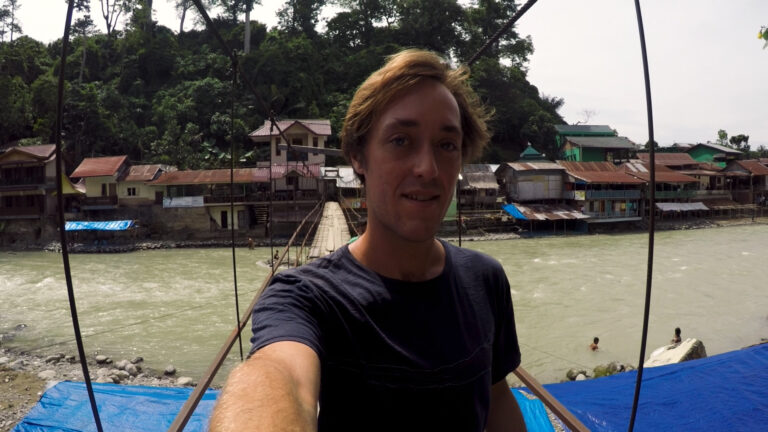 Thumbnail for vlog - crossing a bridge in Sumatra - Bukit Lawang