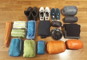 All the contents of my backpack in packing cubes