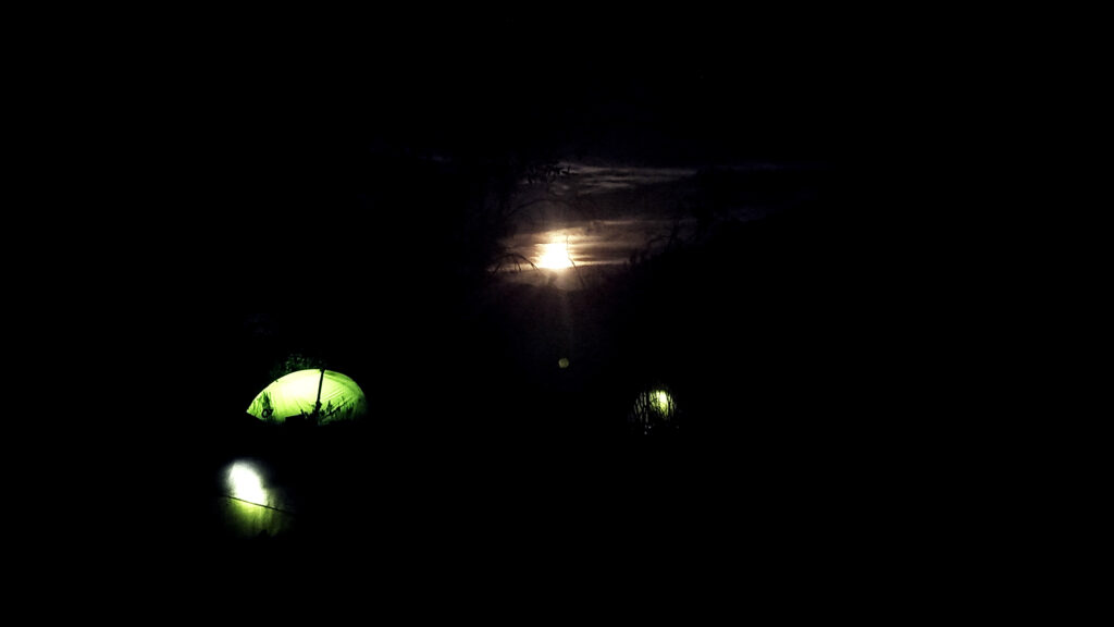 Full moon and tents on the Serpentine Gorge campsite - Larapinta Trail