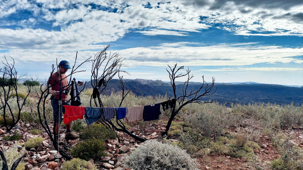Airing out clothes on Brinkley Bluff