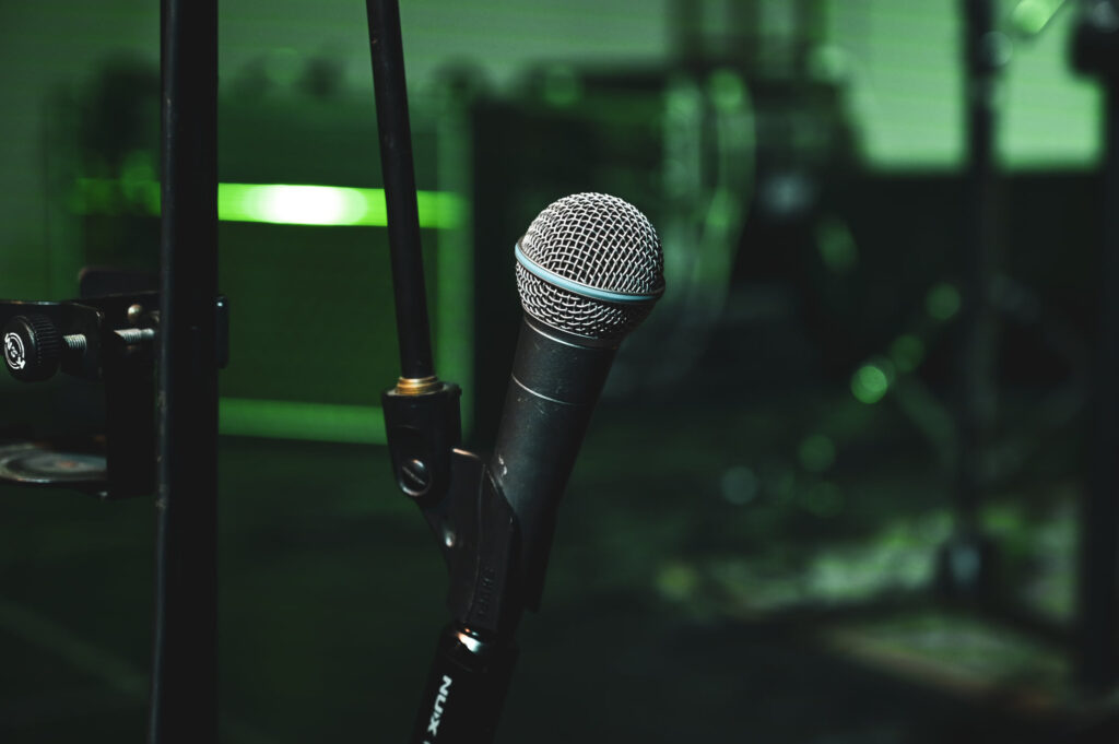 Jess Boyes's microphone, ready for the performance