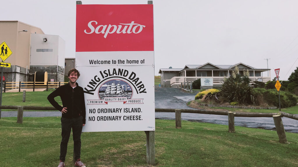 Yentl Doggen in front of the Saputo - King Island Dairy - Sign