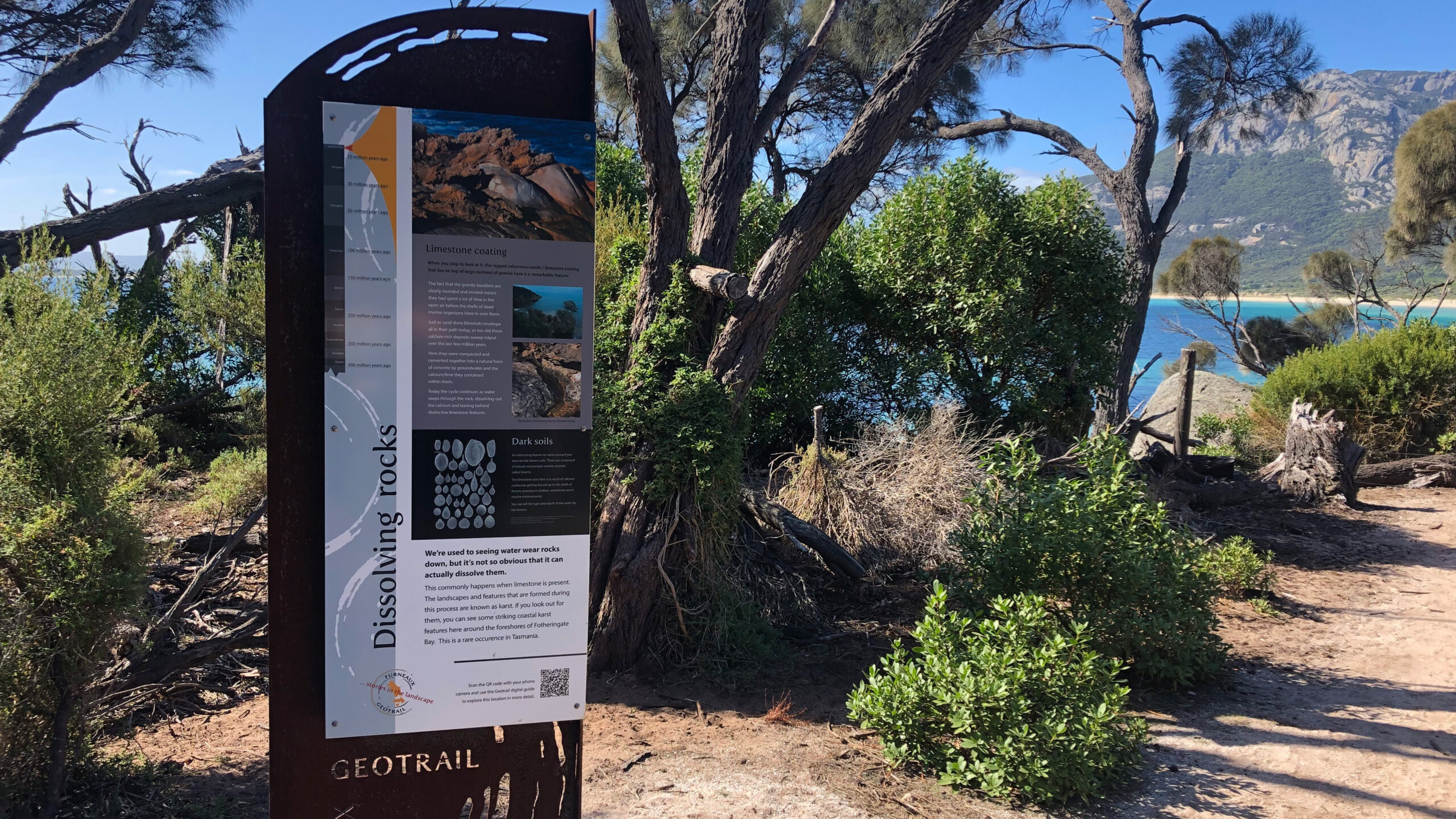 The Furneaux Geotrail sign on Flinders Island
