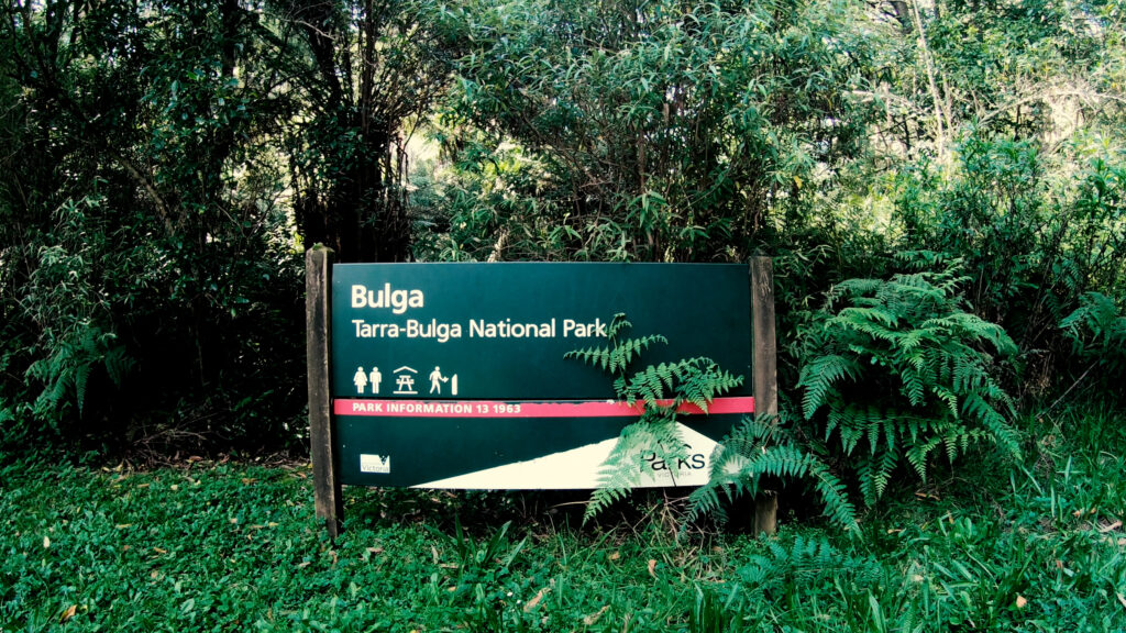 The Tarra Bulga National Park sign at the entrance of the park