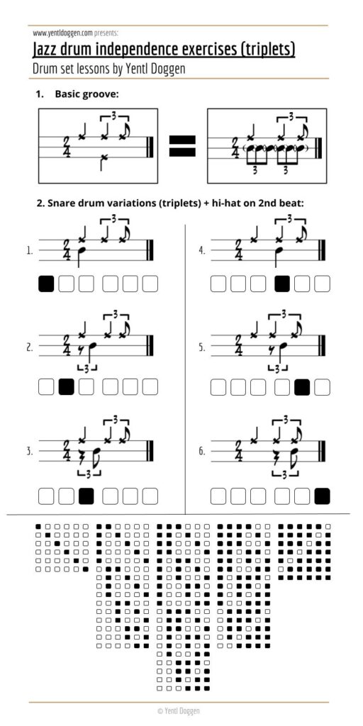 Jazz drumming independence exercises: Snare drum 