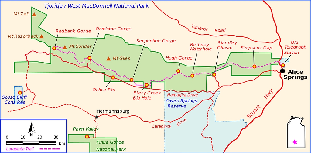 Map of the Larapinta Trail