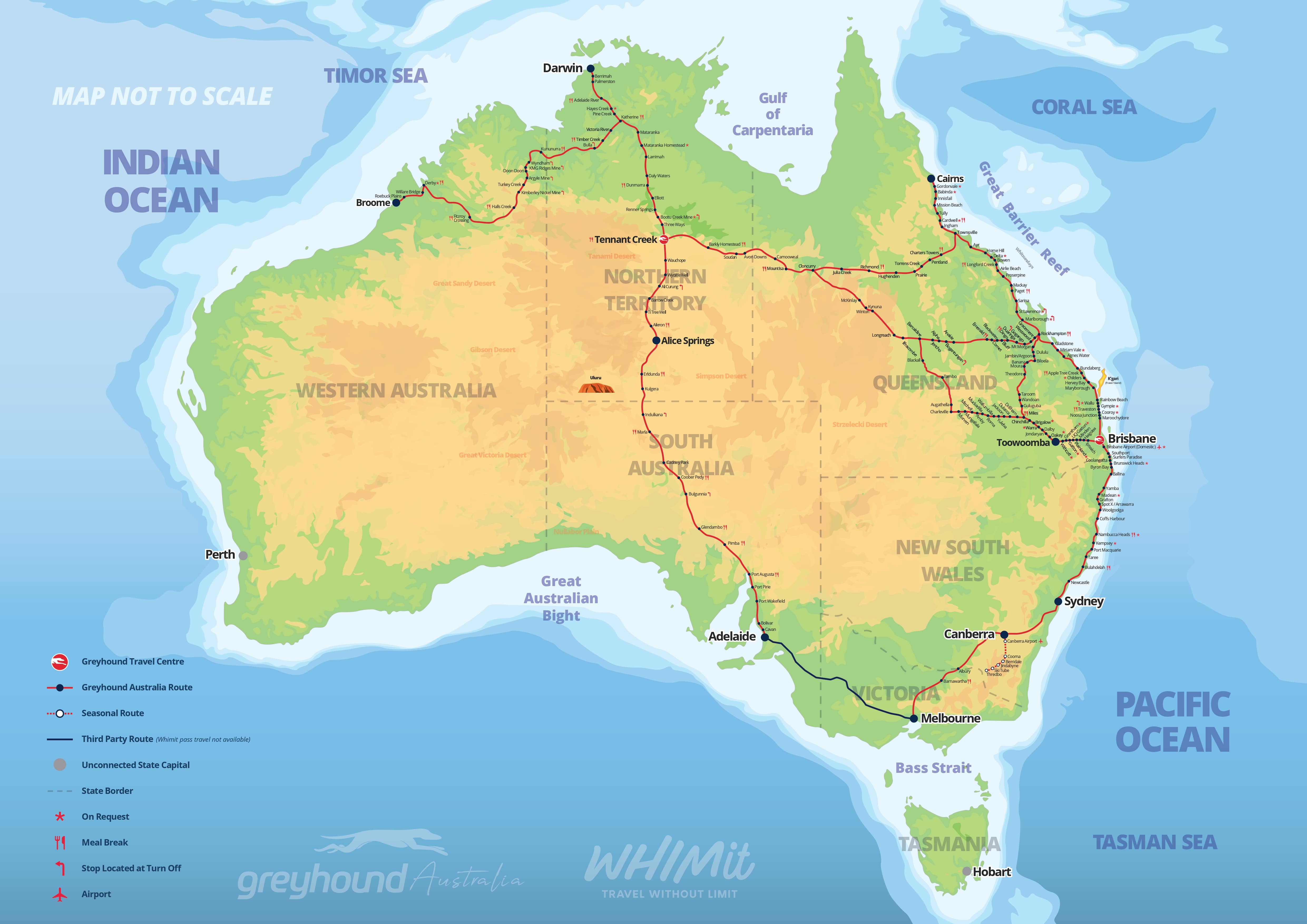 Map of the Greyhound Network in Australia