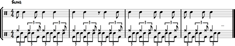 Quarter-note triplet grid. Bass outlines rhythm, snare fills all partials.