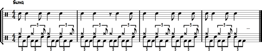 Snare carries triplet syncopation, bass completes grid. Ballad texture.