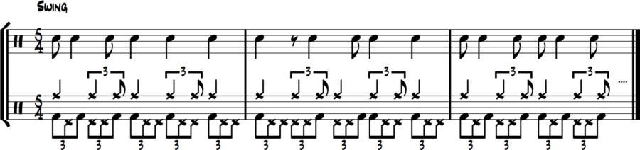 5/4 bass drum melody with hi-hat triplet space fills
