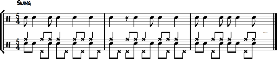 5/4 snare drum syncopated melody with hi-hat filling eighth-note spaces