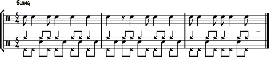 5/4 hi-hat melody with snare drum filling eighth-note gaps