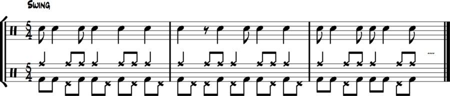 5/4 bass drum melody line with hi-hat eighth-note fills