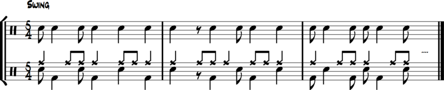 Drum exercise alternating melody notes between snare and bass drum