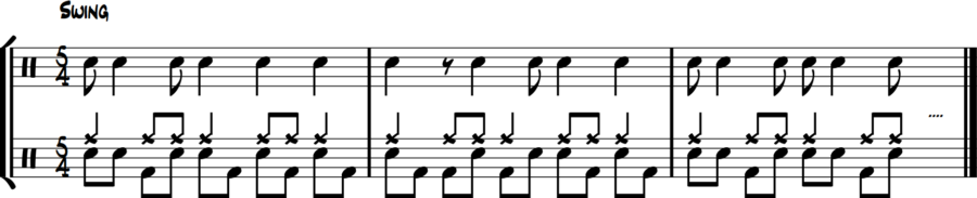 Snare plays melody while bass fills every 8th-note space between notes