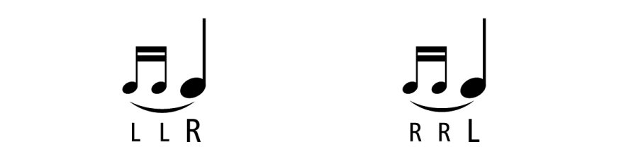 A short musical notation example of the drag rudiment, showing two grace notes followed by a main note on one line, with clear stems and spacing.

