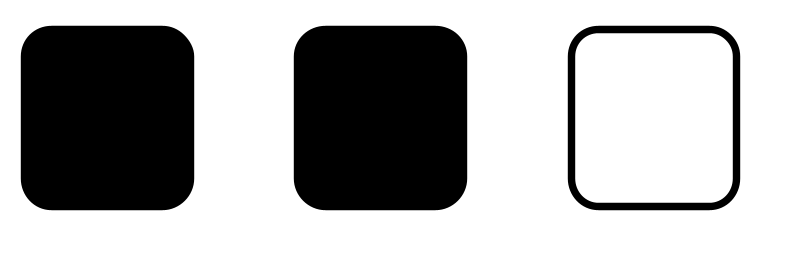 Image of a three-dot rhythmic permutation where the first two dots are filled in black and the third dot remains open.